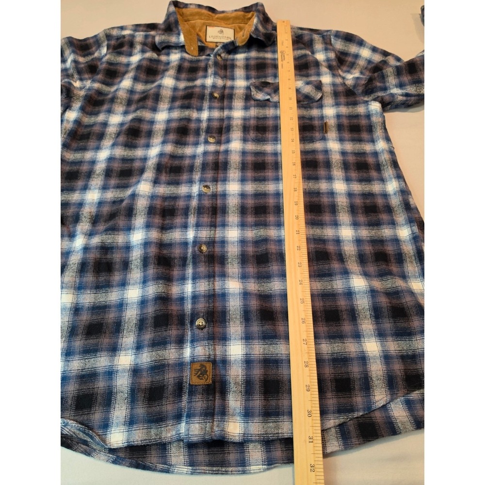 Legendary Whitetails Men XLT Blue Brown Plaid Flannel Shirt Corduroy Trim Cotton - Picture 7 of 9